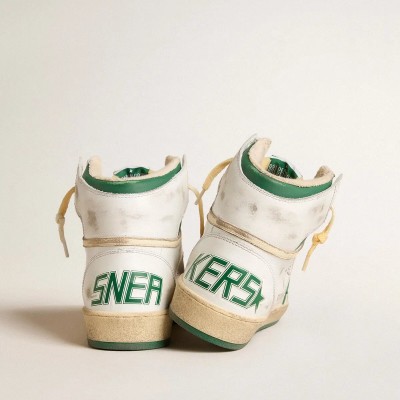 Golden Goose Sky-Star Sneaker In White Leather With Green Leather Star Golden Goose Sky-Star Sneaker In White Leather With Green Leather Star
