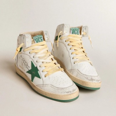 Golden Goose Sky-Star Sneaker In White Leather With Green Leather Star Golden Goose Sky-Star Sneaker In White Leather With Green Leather Star