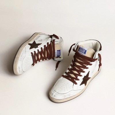 Golden Goose Sky-Star Sneaker In White Nappa Leather With A Chocolate Suede Star Golden Goose Sky-Star Sneaker In White Nappa Leather With A Chocolate Suede Star