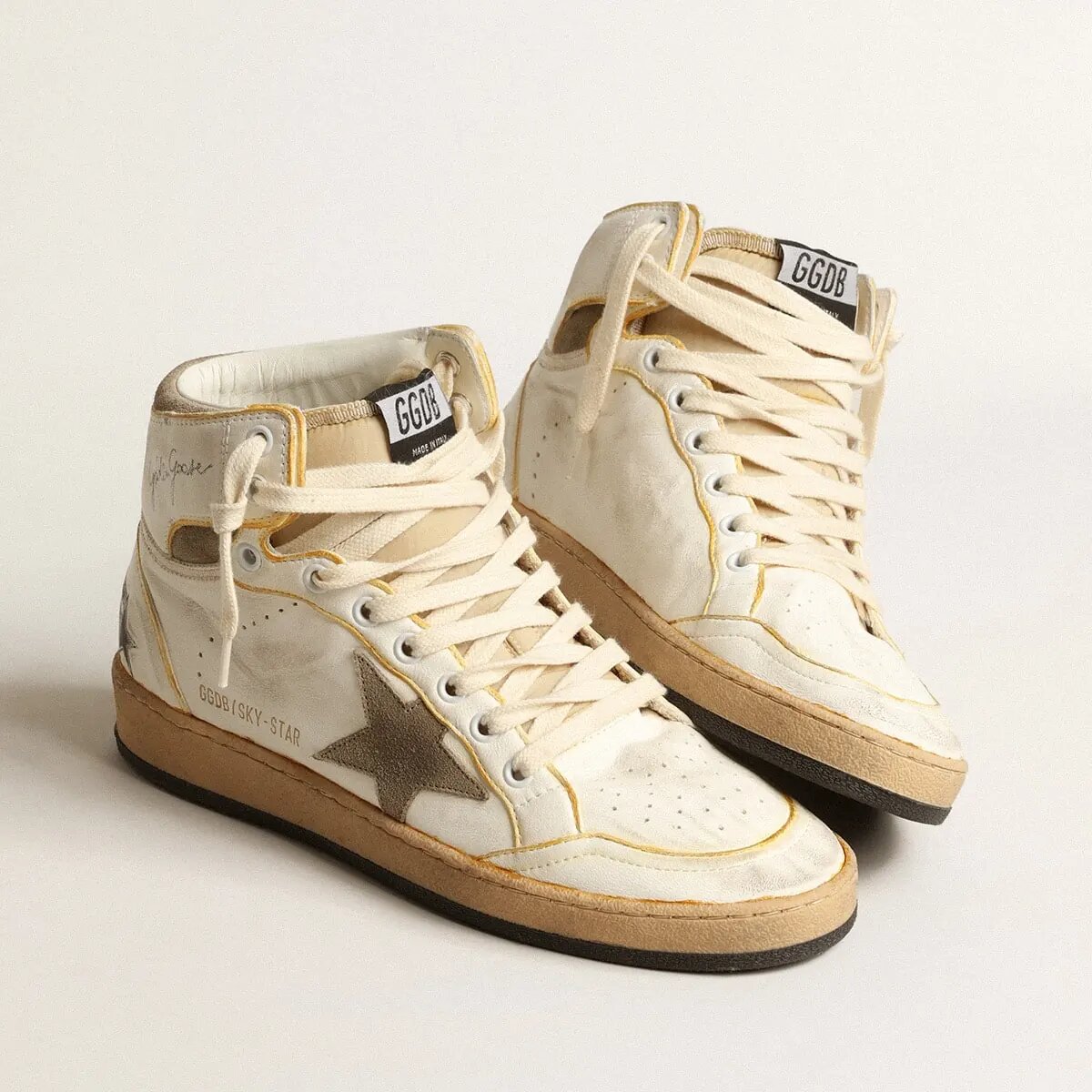 Golden Goose Sky-Star Sneaker In White Nappa Leather With Dove-Gray Suede Star Golden Goose Sky-Star Sneaker In White Nappa Leather With Dove-Gray Suede Star