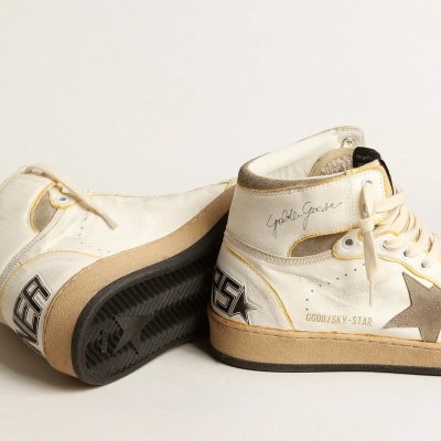 Golden Goose Sky-Star Sneaker In White Nappa Leather With Dove-Gray Suede Star Golden Goose Sky-Star Sneaker In White Nappa Leather With Dove-Gray Suede Star