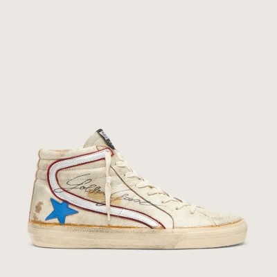 Golden Goose Slide Sneaker With Light Blue Leather Star And Metallic Silver Leather Flash Golden Goose Slide Sneaker With Light Blue Leather Star And Metallic Silver Leather Flash