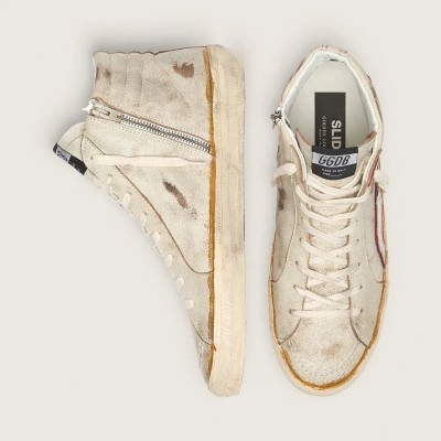 Golden Goose Slide Sneaker With Light Blue Leather Star And Metallic Silver Leather Flash Golden Goose Slide Sneaker With Light Blue Leather Star And Metallic Silver Leather Flash
