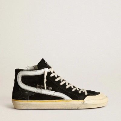 Golden Goose Slide Penstar Sneaker In Black Suede With Black Star And White Flash Golden Goose Slide Penstar Sneaker In Black Suede With Black Star And White Flash