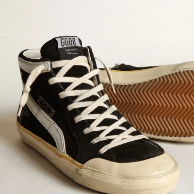 Golden Goose Slide Penstar Sneaker In Black Suede With Black Star And White Flash Golden Goose Slide Penstar Sneaker In Black Suede With Black Star And White Flash