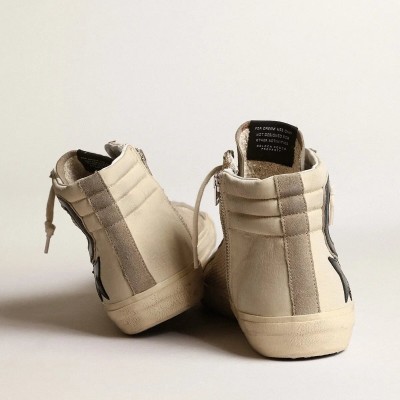 Golden Goose Slide Sneaker In Beige Mesh And Nylon With Blue Leather Star And Flash