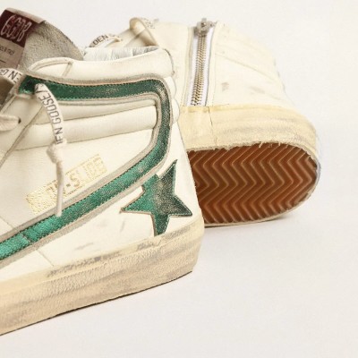 Golden Goose Slide Sneaker In Beige Nappa With Green Laminated Leather Star And Flash Golden Goose Slide Sneaker In Beige Nappa With Green Laminated Leather Star And Flash