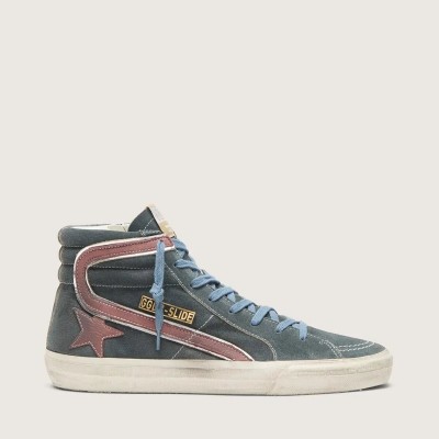 Golden Goose Slide Sneaker In Gray Suede With Brown Nubuck Star And Flash