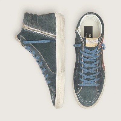 Golden Goose Slide Sneaker In Gray Suede With Brown Nubuck Star And Flash