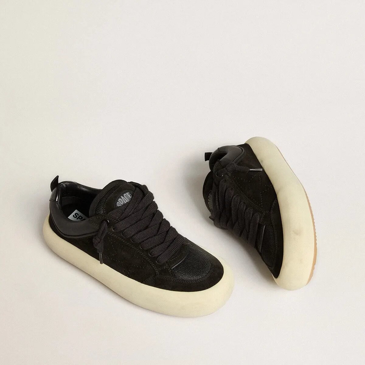 Golden Goose Space-Star Cube Sneaker In Black Suede With Perforated Star Golden Goose Space-Star Cube Sneaker In Black Suede With Perforated Star
