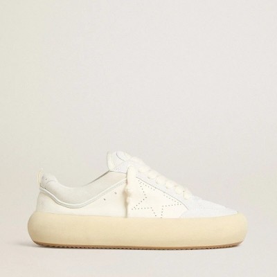 Golden Goose Space-Star Cube Sneaker In White Leather With Perforated Star Golden Goose Space-Star Cube Sneaker In White Leather With Perforated Star