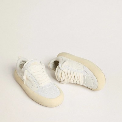 Golden Goose Space-Star Cube Sneaker In White Leather With Perforated Star