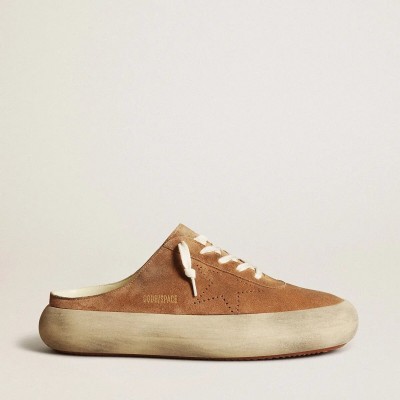 Golden Goose Space-Star Sabots Sneaker In Tobacco Suede With Perforated Star Golden Goose Space-Star Sabots Sneaker In Tobacco Suede With Perforated Star