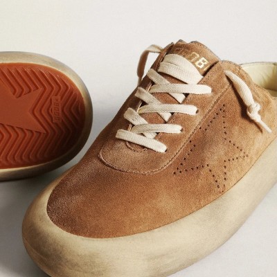 Golden Goose Space-Star Sabots Sneaker In Tobacco Suede With Perforated Star Golden Goose Space-Star Sabots Sneaker In Tobacco Suede With Perforated Star