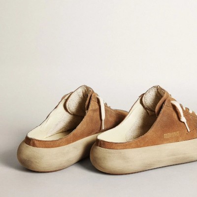Golden Goose Space-Star Sabots Sneaker In Tobacco Suede With Perforated Star Golden Goose Space-Star Sabots Sneaker In Tobacco Suede With Perforated Star