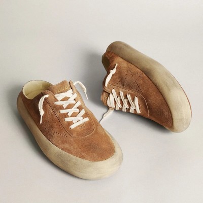 Golden Goose Space-Star Sabots Sneaker In Tobacco Suede With Perforated Star