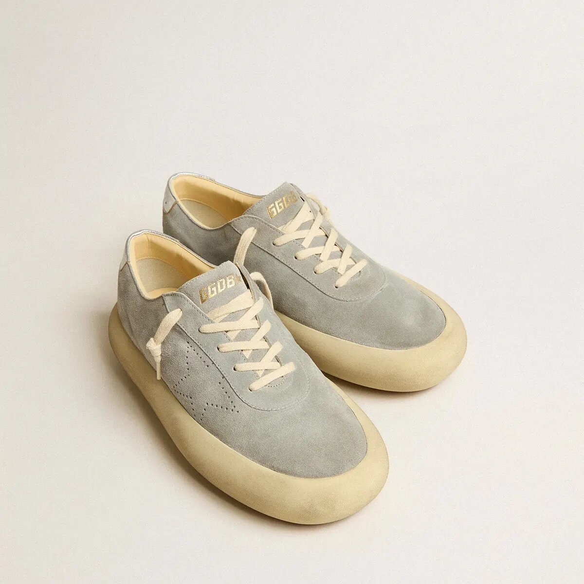 Golden Goose Space-Star Sneaker In Ice-Gray Suede With Perforated Star Golden Goose Space-Star Sneaker In Ice-Gray Suede With Perforated Star