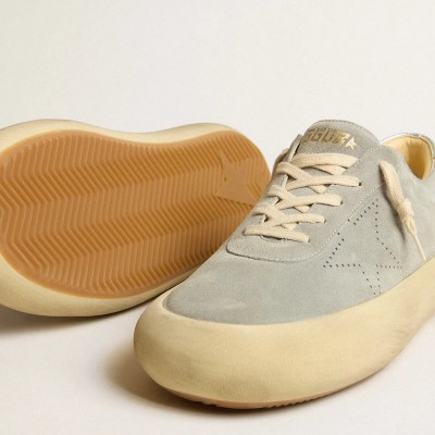Golden Goose Space-Star Sneaker In Ice-Gray Suede With Perforated Star Golden Goose Space-Star Sneaker In Ice-Gray Suede With Perforated Star