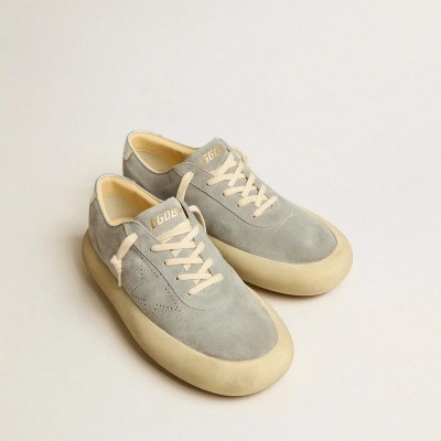 Golden Goose Space-Star Sneaker In Ice-Gray Suede With Perforated Star