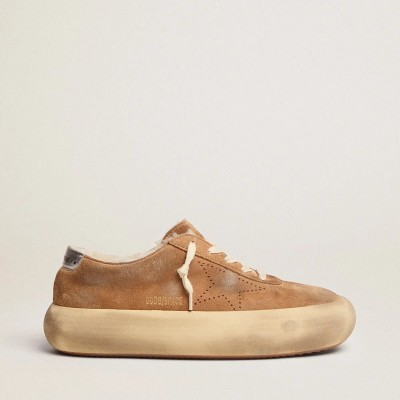 Golden Goose Space-Star Sneaker In Tobacco-Colored Suede And Shearling Lining Golden Goose Space-Star Sneaker In Tobacco-Colored Suede And Shearling Lining
