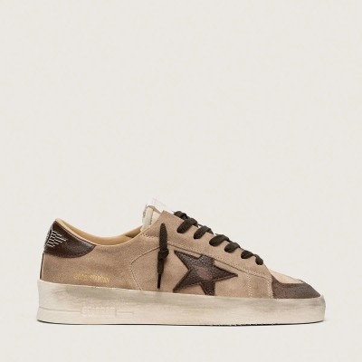 Golden Goose Stardan Sneaker In Beige Suede With Brown Star And Inserts Golden Goose Stardan Sneaker In Beige Suede With Brown Star And Inserts