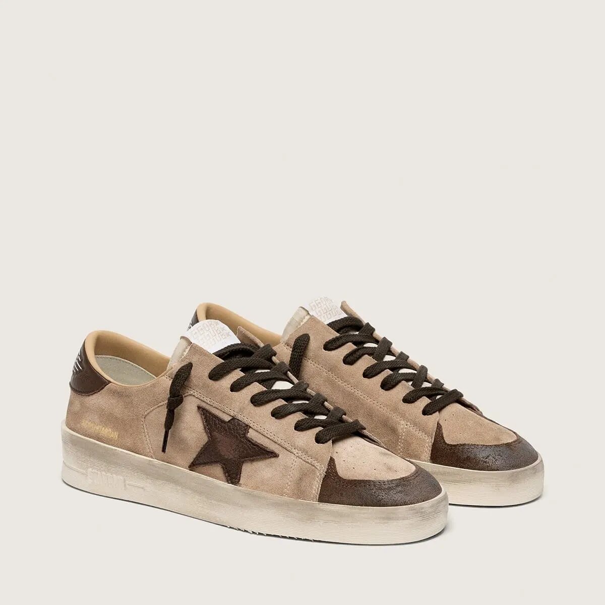 Golden Goose Stardan Sneaker In Beige Suede With Brown Star And Inserts Golden Goose Stardan Sneaker In Beige Suede With Brown Star And Inserts