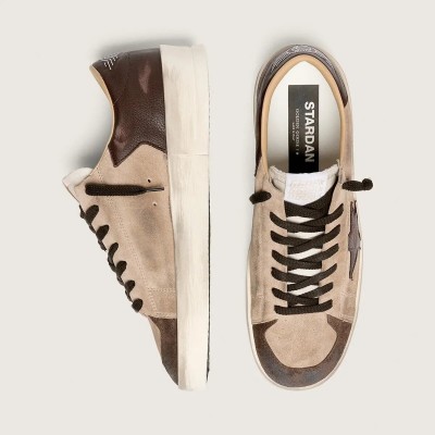 Golden Goose Stardan Sneaker In Beige Suede With Brown Star And Inserts Golden Goose Stardan Sneaker In Beige Suede With Brown Star And Inserts