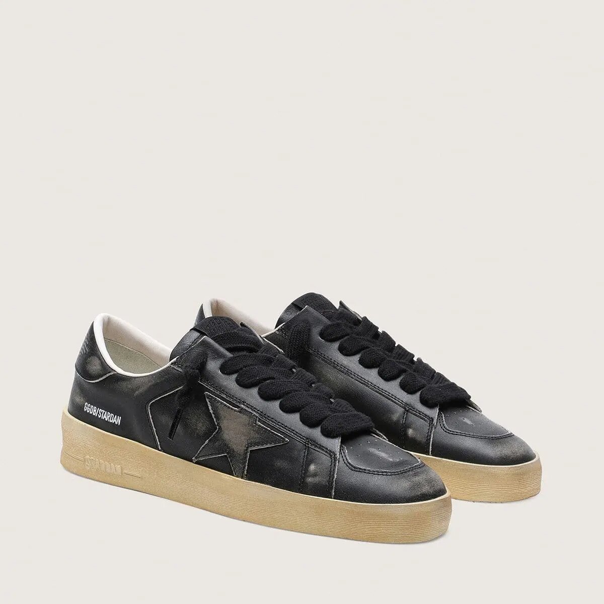 Golden Goose Stardan Sneaker In Black Leather With Black Leather Star And Heel Tab Golden Goose Stardan Sneaker In Black Leather With Black Leather Star And Heel Tab
