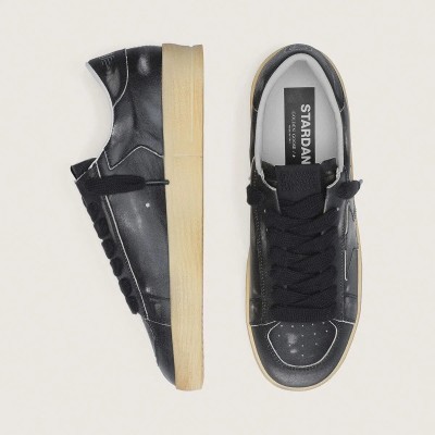 Golden Goose Stardan Sneaker In Black Leather With Black Leather Star And Heel Tab Golden Goose Stardan Sneaker In Black Leather With Black Leather Star And Heel Tab