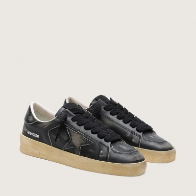 Golden Goose Stardan Sneaker In Black Leather With Black Leather Star And Heel Tab Golden Goose Stardan Sneaker In Black Leather With Black Leather Star And Heel Tab