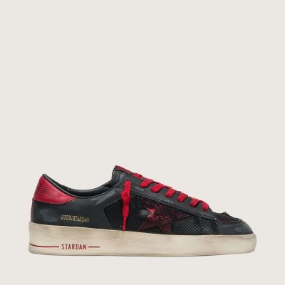Golden Goose Stardan Sneaker In Black Leather With Red Star And Black Mesh And Red Leather Inserts Golden Goose Stardan Sneaker In Black Leather With Red Star And Black Mesh And Red Leather Inserts
