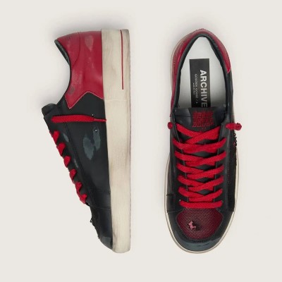 Golden Goose Stardan Sneaker In Black Leather With Red Star And Black Mesh And Red Leather Inserts Golden Goose Stardan Sneaker In Black Leather With Red Star And Black Mesh And Red Leather Inserts