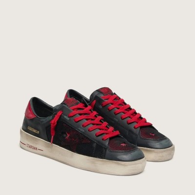 Golden Goose Stardan Sneaker In Black Leather With Red Star And Black Mesh And Red Leather Inserts Golden Goose Stardan Sneaker In Black Leather With Red Star And Black Mesh And Red Leather Inserts