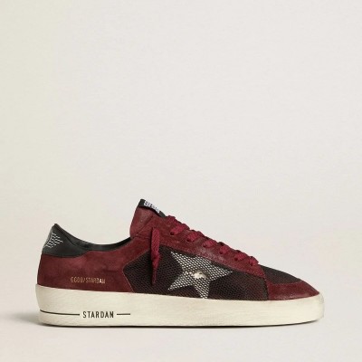 Golden Goose Stardan Sneaker In Black Mesh And Burgundy Suede With White Leather Star
