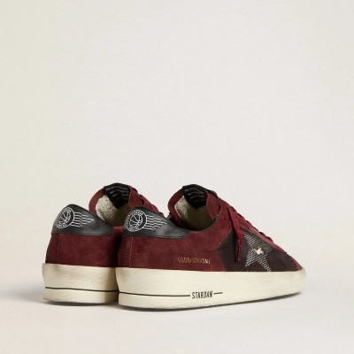 Golden Goose Stardan Sneaker In Black Mesh And Burgundy Suede With White Leather Star
