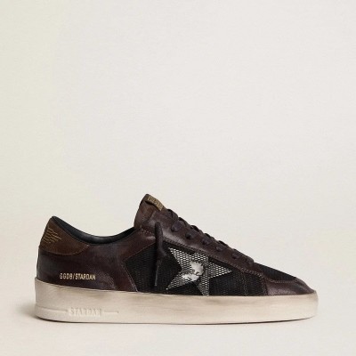 Golden Goose Stardan Sneaker In Brown Suede And Black Mesh With White Leather Star And Nappa Leather Inserts Golden Goose Stardan Sneaker In Brown Suede And Black Mesh With White Leather Star And Nappa Leather Inserts