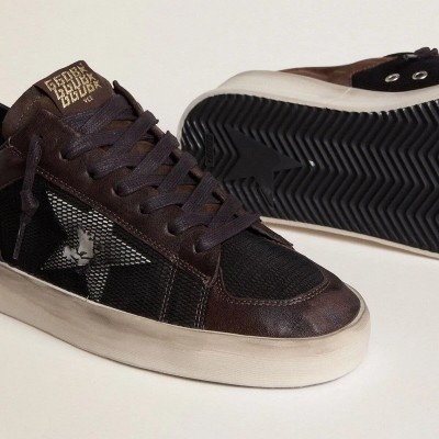 Golden Goose Stardan Sneaker In Brown Suede And Black Mesh With White Leather Star And Nappa Leather Inserts Golden Goose Stardan Sneaker In Brown Suede And Black Mesh With White Leather Star And Nappa Leather Inserts
