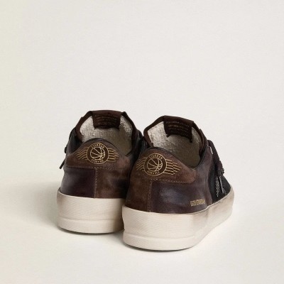 Golden Goose Stardan Sneaker In Brown Suede And Black Mesh With White Leather Star And Nappa Leather Inserts Golden Goose Stardan Sneaker In Brown Suede And Black Mesh With White Leather Star And Nappa Leather Inserts