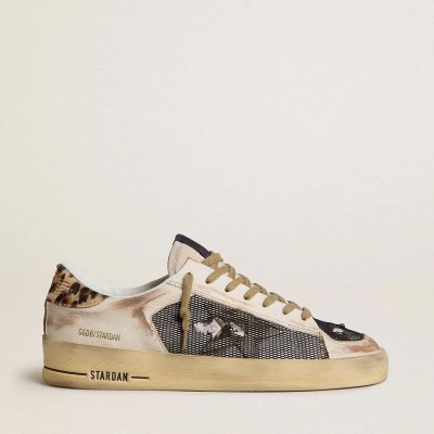 Golden Goose Stardan Sneaker In Nappa And Mesh With Leopard-Print Pony Skin Heel Tab