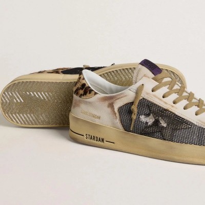 Golden Goose Stardan Sneaker In Nappa And Mesh With Leopard-Print Pony Skin Heel Tab