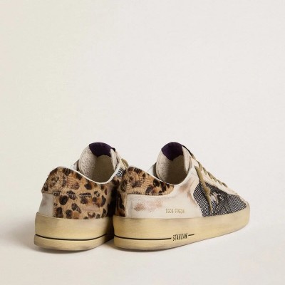 Golden Goose Stardan Sneaker In Nappa And Mesh With Leopard-Print Pony Skin Heel Tab
