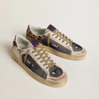 Golden Goose Stardan Sneaker In Nappa And Mesh With Leopard-Print Pony Skin Heel Tab Golden Goose Stardan Sneaker In Nappa And Mesh With Leopard-Print Pony Skin Heel Tab