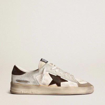 Golden Goose Stardan Sneaker In Nappa And Pony Skin With Brown Suede Star