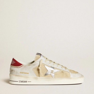 Golden Goose Stardan Sneaker In Nubuck And Crackle Leather With Silver Metallic Leather Star Golden Goose Stardan Sneaker In Nubuck And Crackle Leather With Silver Metallic Leather Star