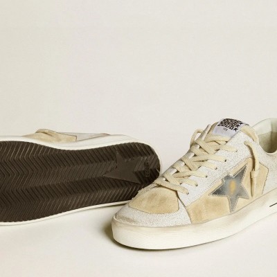 Golden Goose Stardan Sneaker In Nubuck And Crackle Leather With Silver Metallic Leather Star Golden Goose Stardan Sneaker In Nubuck And Crackle Leather With Silver Metallic Leather Star