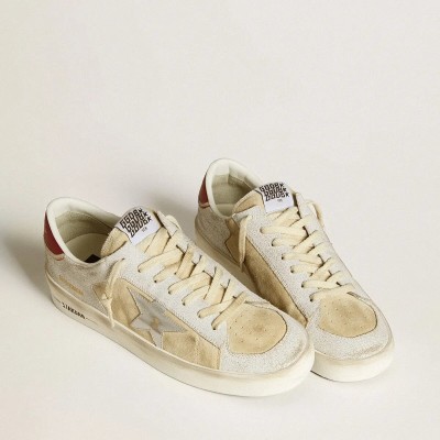 Golden Goose Stardan Sneaker In Nubuck And Crackle Leather With Silver Metallic Leather Star Golden Goose Stardan Sneaker In Nubuck And Crackle Leather With Silver Metallic Leather Star