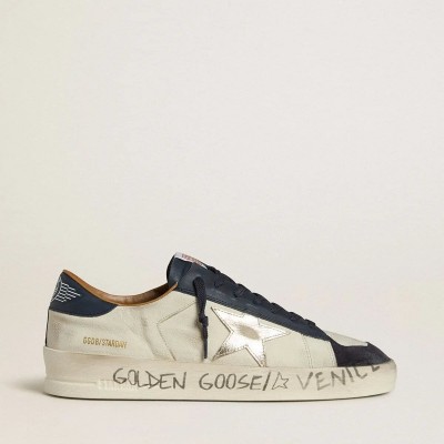 Golden Goose Stardan Sneaker In Nubuck With Metallic Leather Star And Blue Nappa Heel Tab Golden Goose Stardan Sneaker In Nubuck With Metallic Leather Star And Blue Nappa Heel Tab