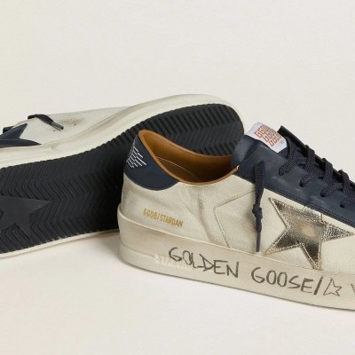 Golden Goose Stardan Sneaker In Nubuck With Metallic Leather Star And Blue Nappa Heel Tab Golden Goose Stardan Sneaker In Nubuck With Metallic Leather Star And Blue Nappa Heel Tab