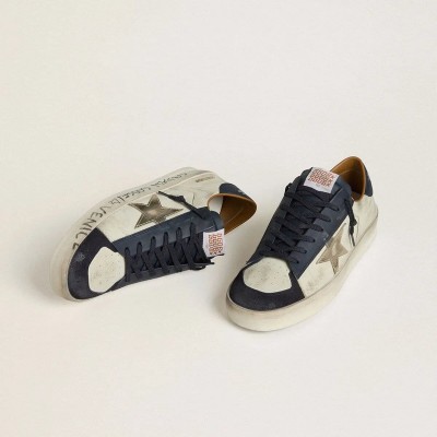 Golden Goose Stardan Sneaker In Nubuck With Metallic Leather Star And Blue Nappa Heel Tab Golden Goose Stardan Sneaker In Nubuck With Metallic Leather Star And Blue Nappa Heel Tab