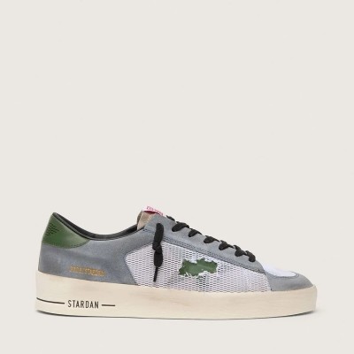 Golden Goose Stardan Sneaker In Powder-Blue Suede With Green Leather Star And Heel Tab Golden Goose Stardan Sneaker In Powder-Blue Suede With Green Leather Star And Heel Tab